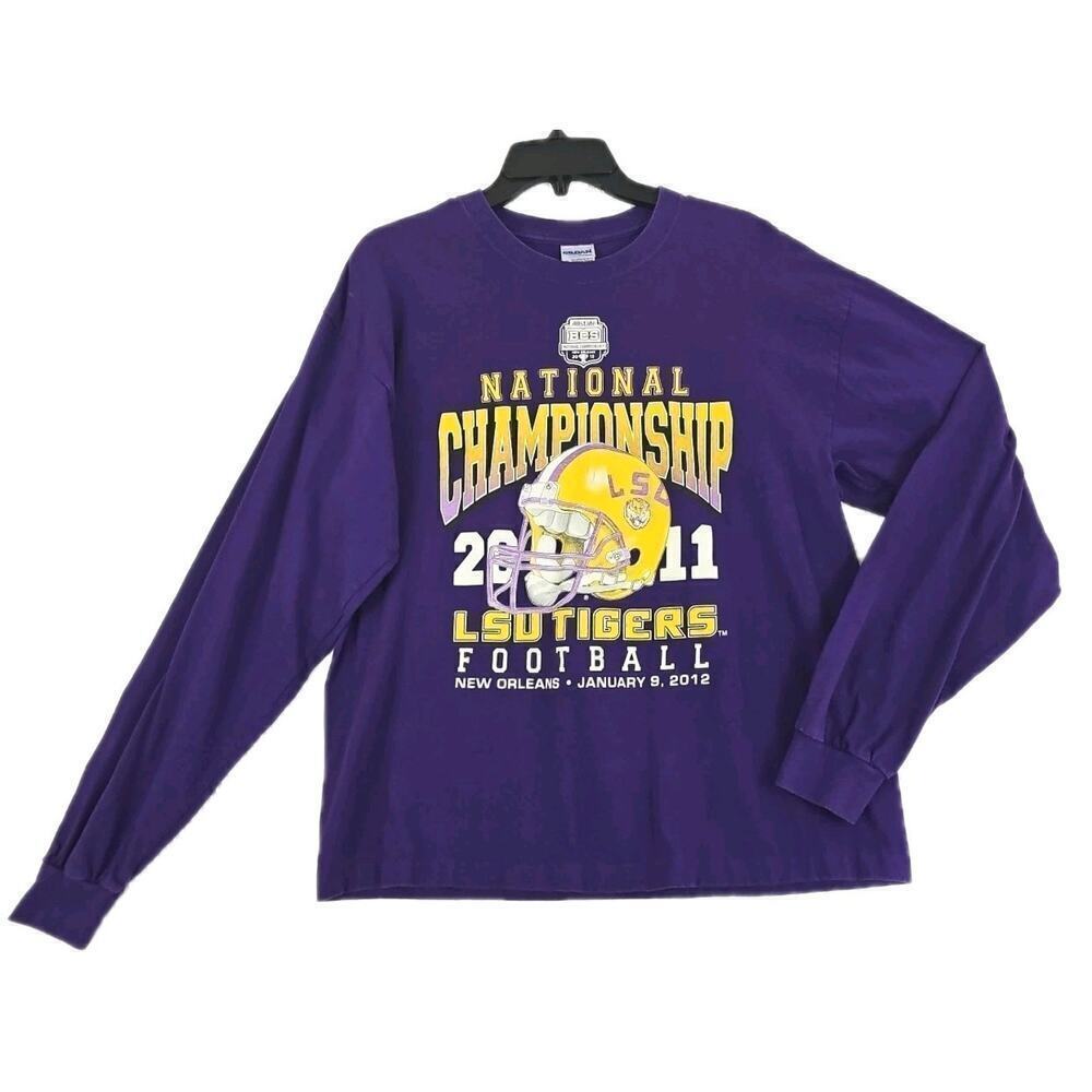 LSU TIGERS New Orleans 2012 NATIONAL CHAMPIONS 2011 Purple T-Shirt Long Sleeve - Picture 8 of 11